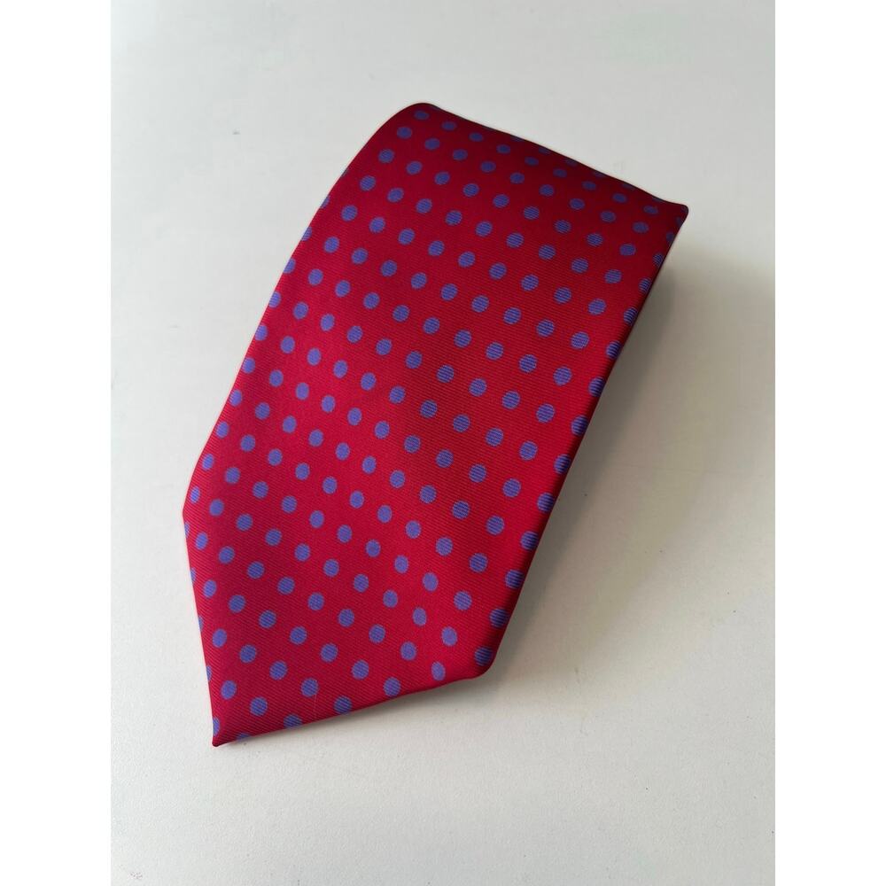 Vintage Polo Silk Men's Neck Tie Wide Red with Blue Polka Dots SG